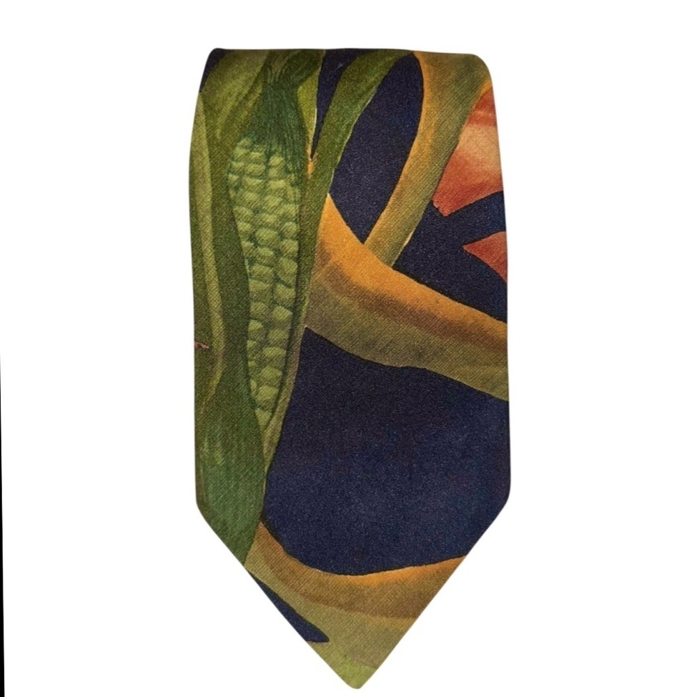 Rare Vintage 80s McGregor Mens Tie Colorful Corn Farming USA Microfiber 58x3.75” - Picture 3 of 3